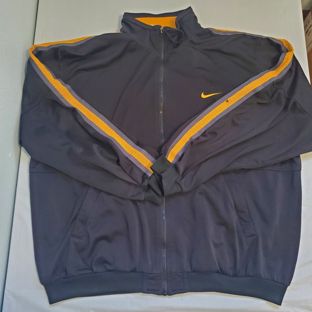 Vintage Nike Track Jacket Mens XL Black Orange Full Zip Swoosh Mesh Stripe XL